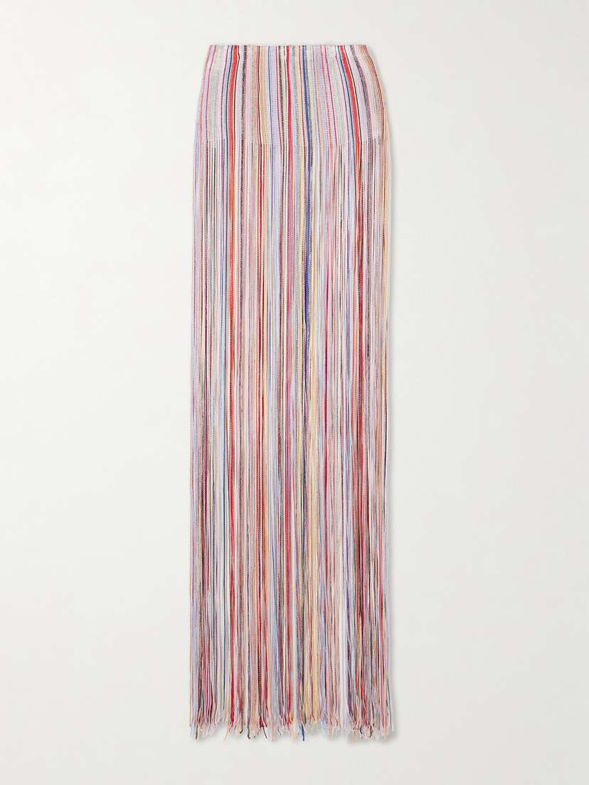 Missoni Mare Fringed Striped Metallic Crochet-knit Maxi Dress