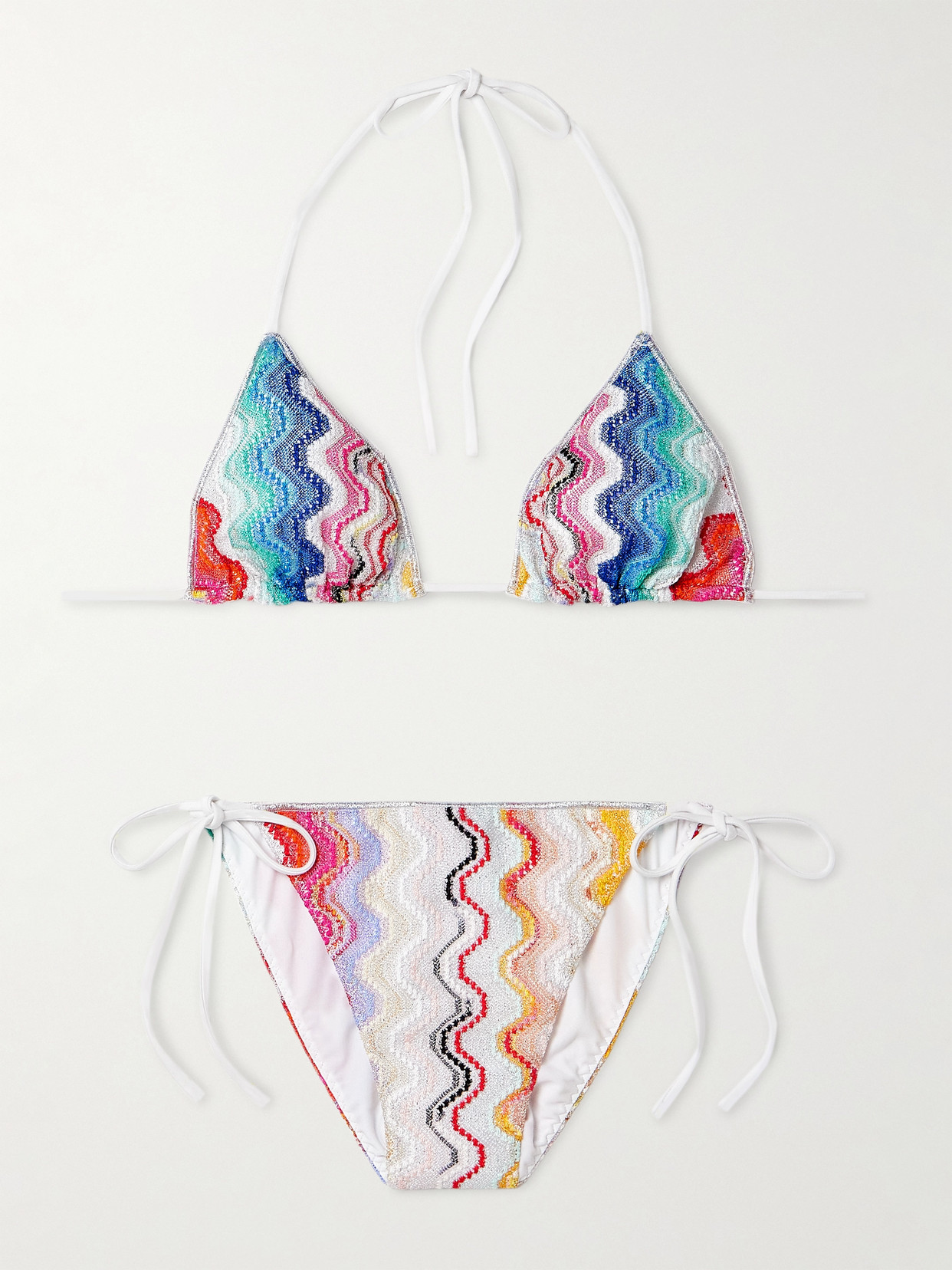 Shop Missoni Mare Metallic Striped Crochet-knit Triangle Bikini In Multi