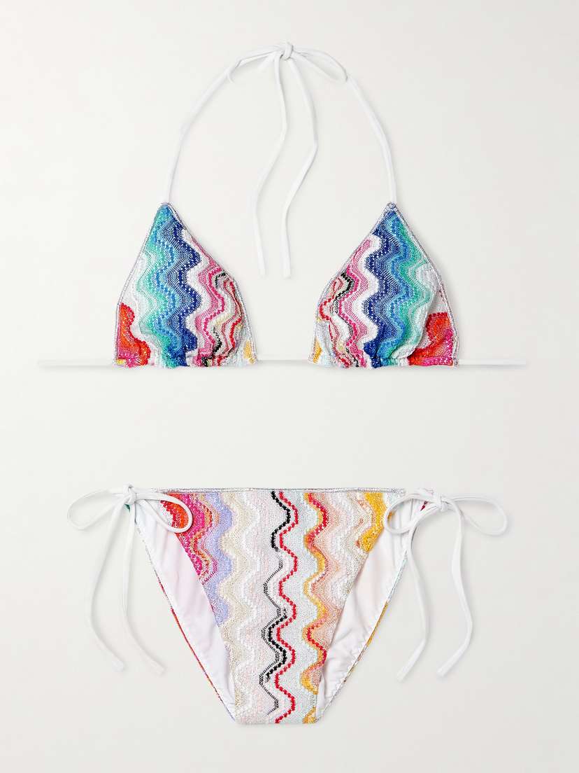 Missoni Mare Metallic Striped Crochet-knit Triangle Bikini