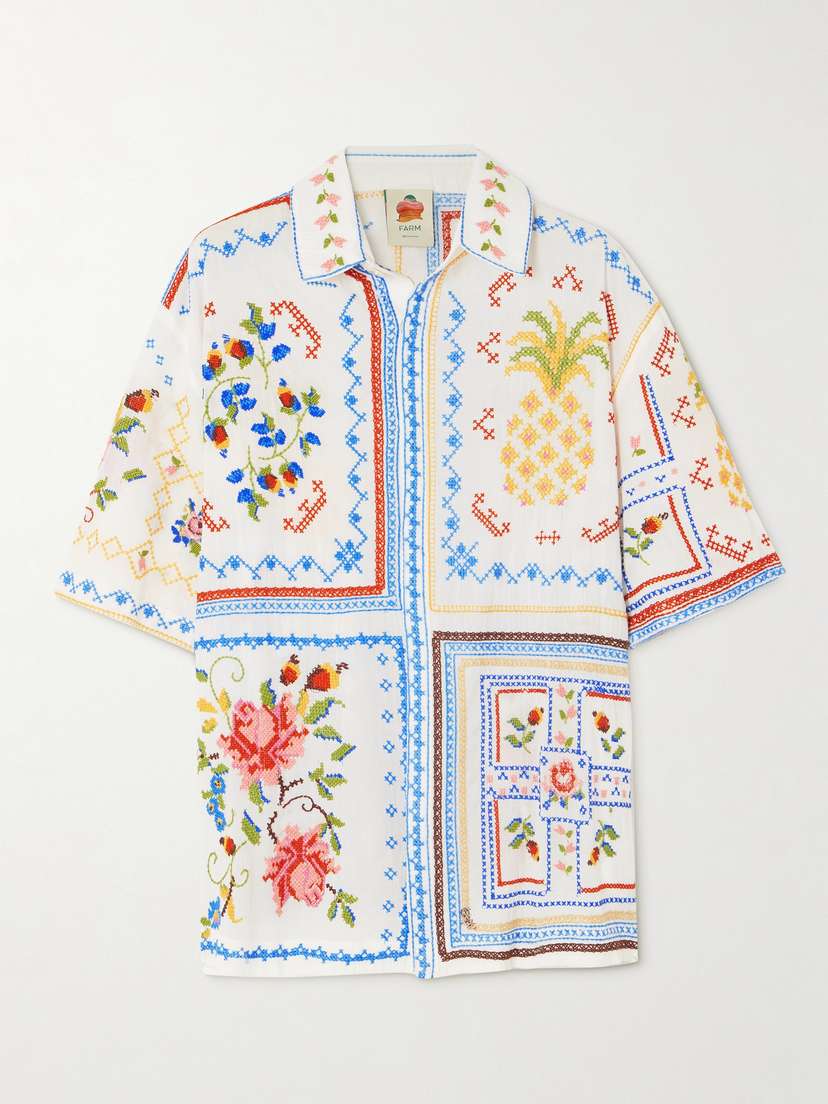 Farm Rio Embroidered Cotton Shirt - x small