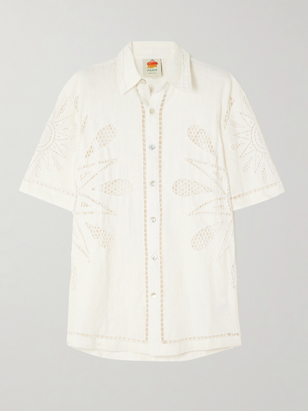 Farm Rio Sunset Richelieu Broderie Anglaise Linen Shirt In Off-white