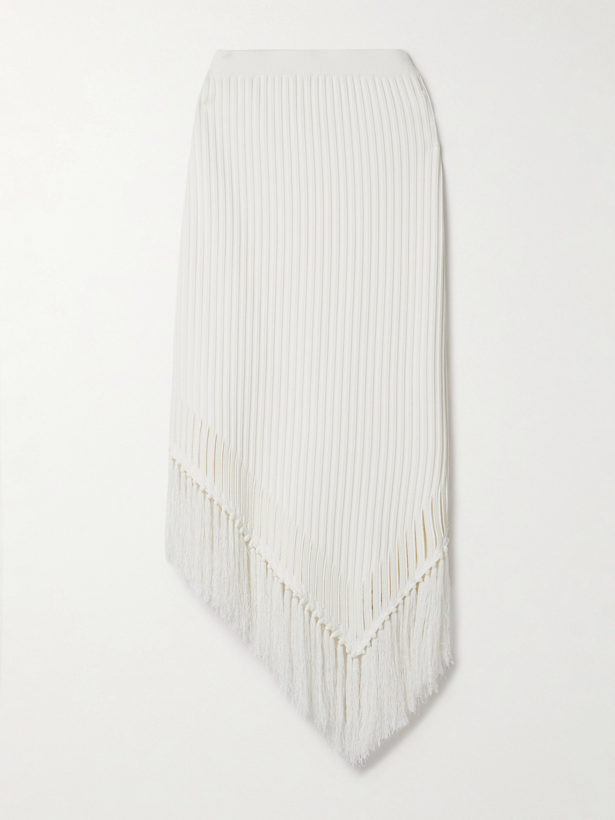 Cult Gaia - Tonisha Asymmetric Fringed Ribbed-knit Midi Skirt - Off-white