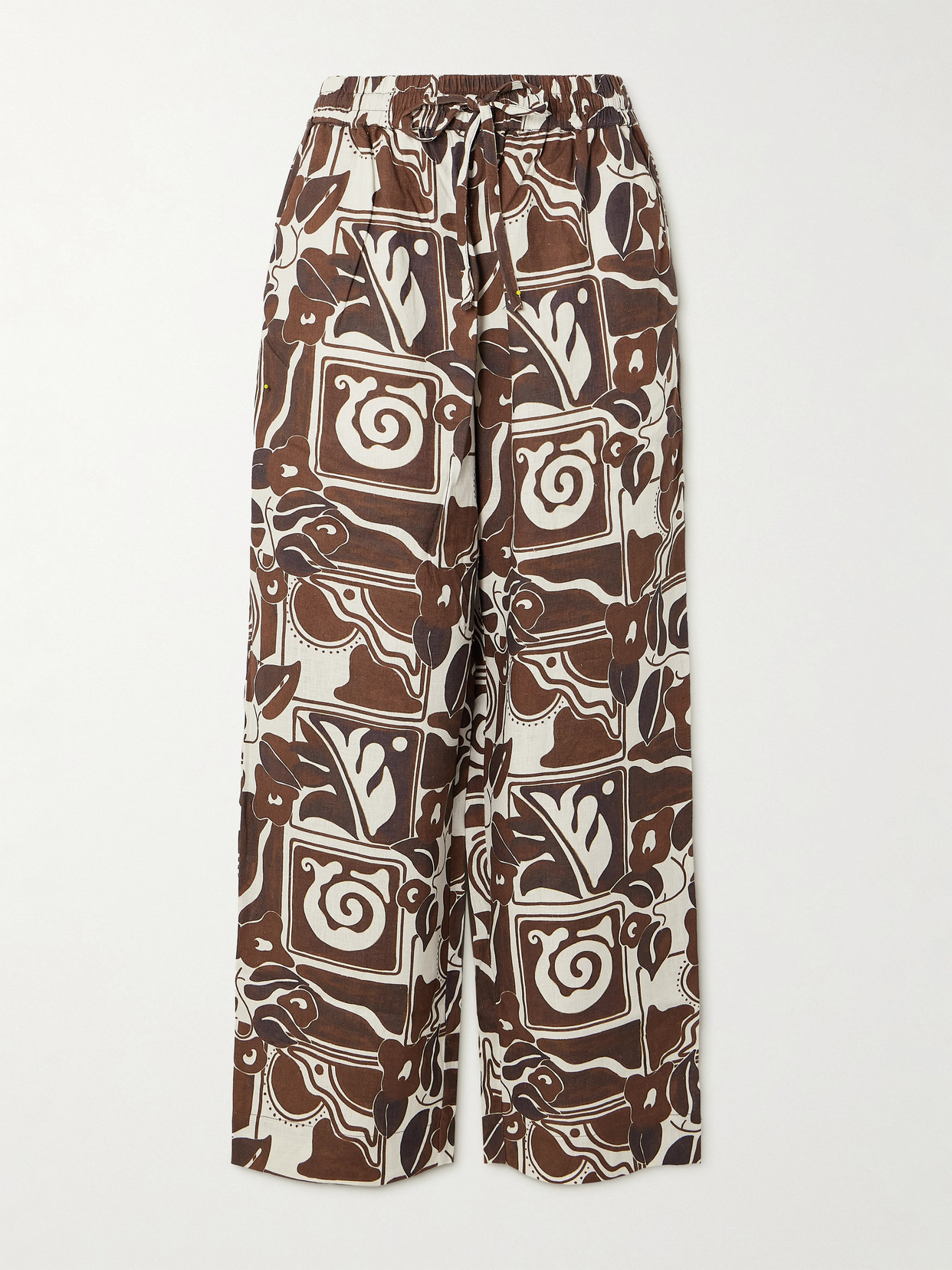 Mara Hoffman Jackie Printed Hemp Straight-leg Pants In Brown