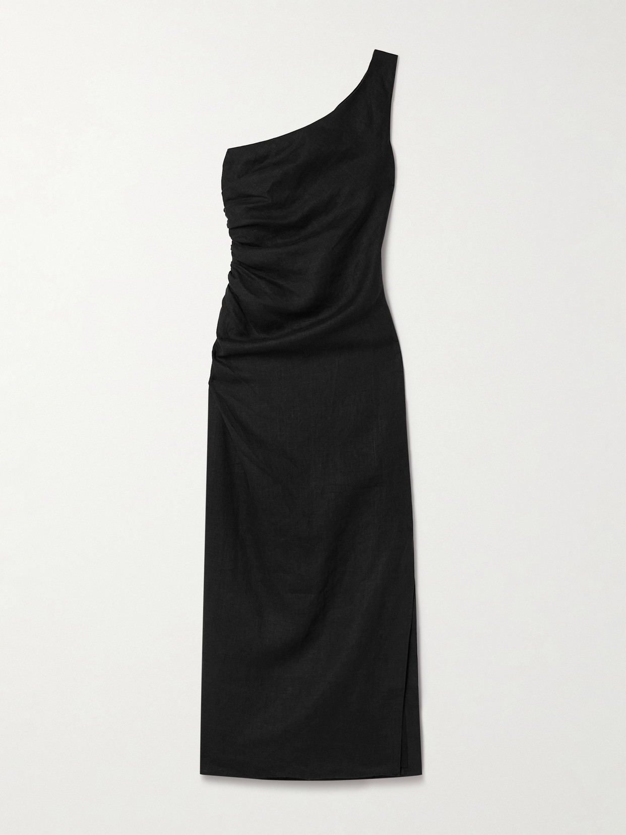 Shop Mara Hoffman + Net Sustain Enya One-shoulder Ruched Hemp Maxi Dress In Black