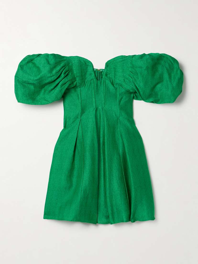 Cult Gaia Lissett Off-the-shoulder Pleated Woven Mini Dress