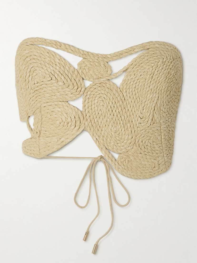 Cult Gaia Ase Strapless Open-back Asymmetric Raffia Top