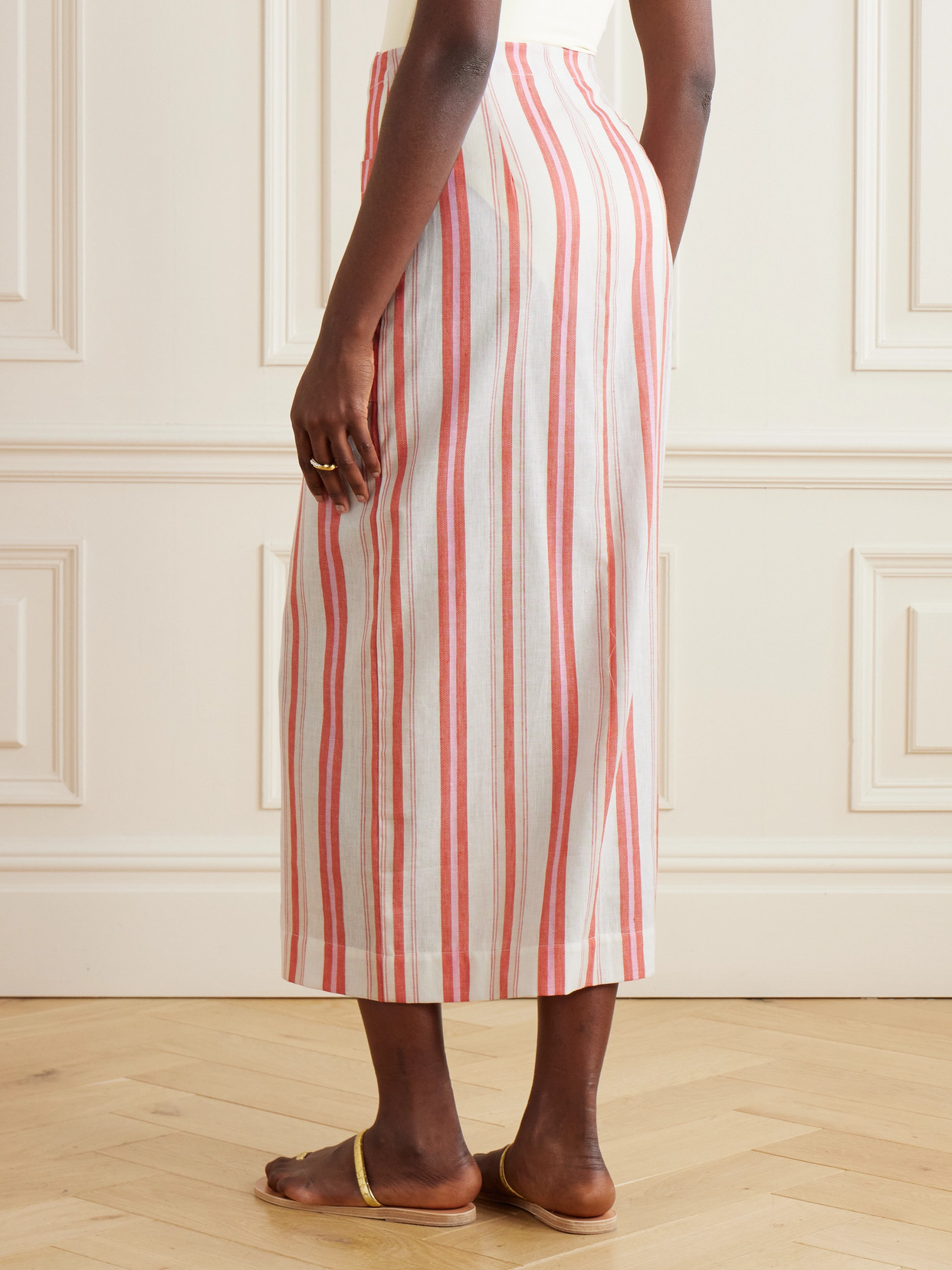 Arezzo Striped Organic Linen And Cotton-Blend Midi Wrap Skirt
