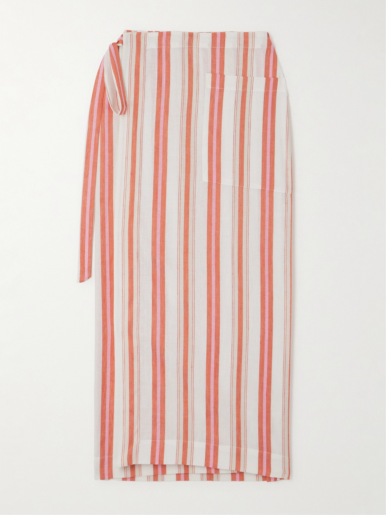 Arezzo Striped Organic Linen And Cotton-Blend Midi Wrap Skirt