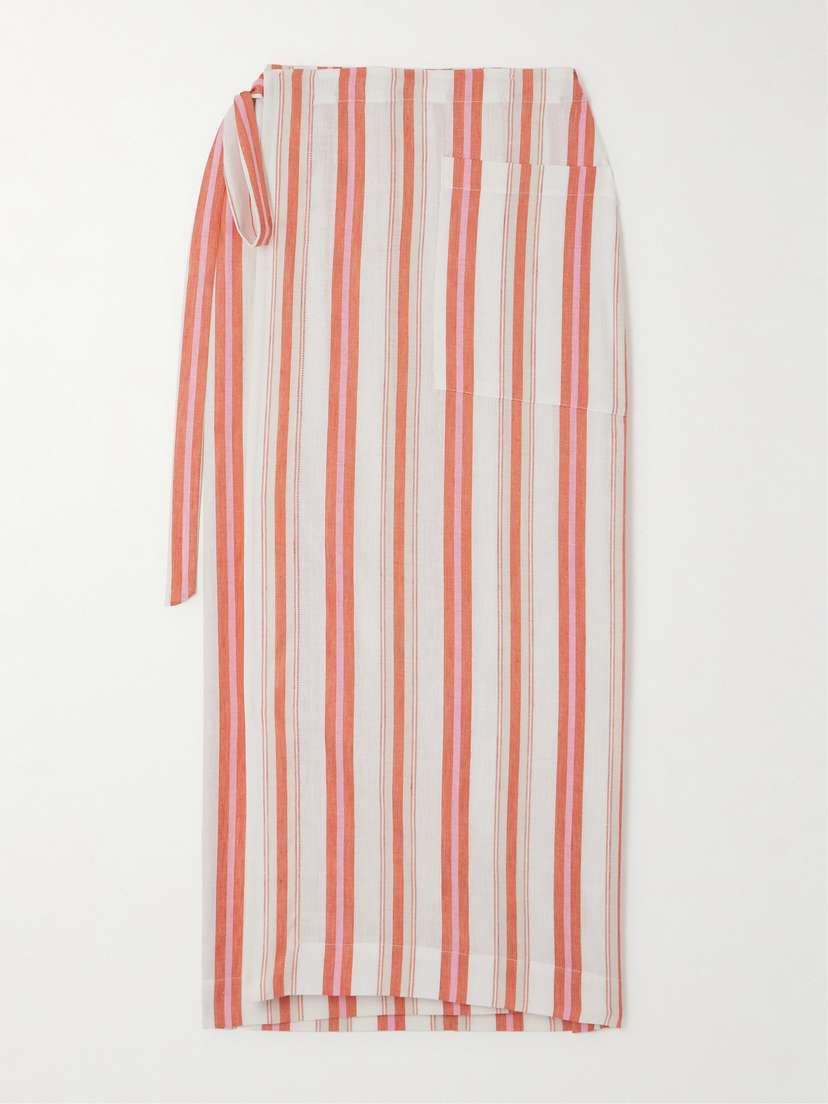Bondi Born Arezzo Striped Organic Linen And Cotton-blend Midi Wrap Skirt