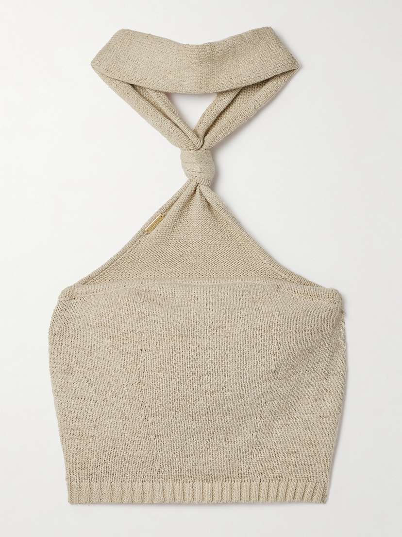 Cult Gaia Sorine Cropped Cotton-blend Halterneck Top
