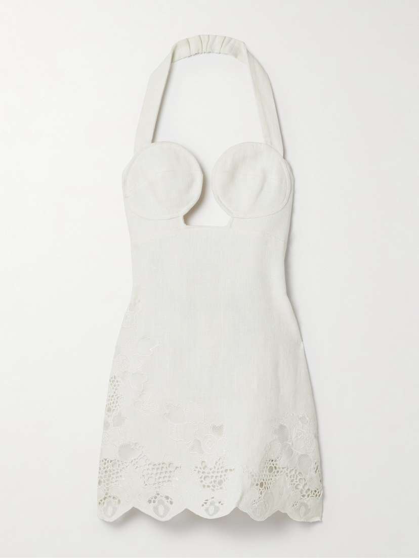 Cult Gaia Kailani Broderie Anglaise-trimmed Linen Halterneck Mini Dress