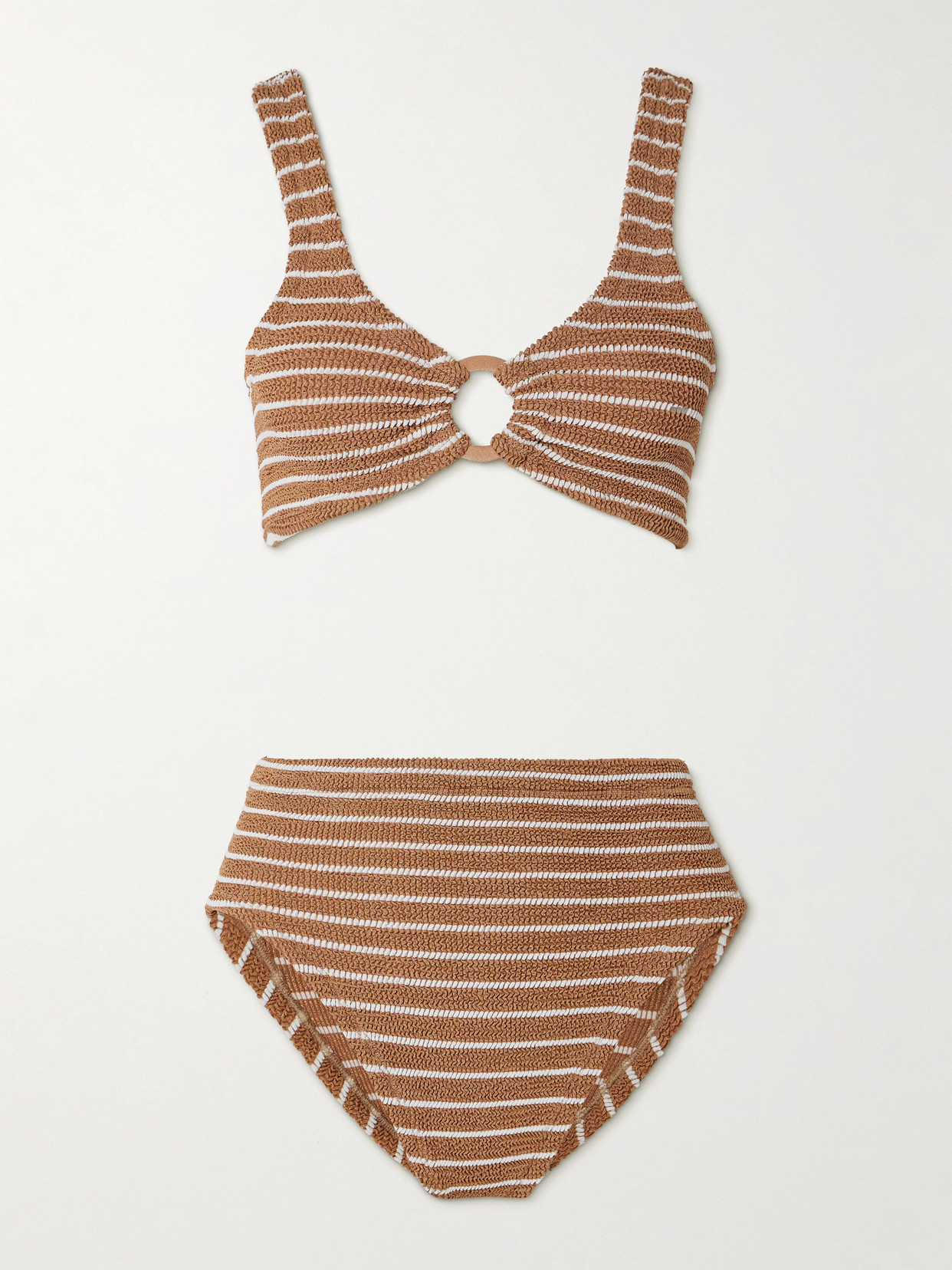 Shop Hunza G Nadine Striped Metallic Seersucker Bikini In Brown