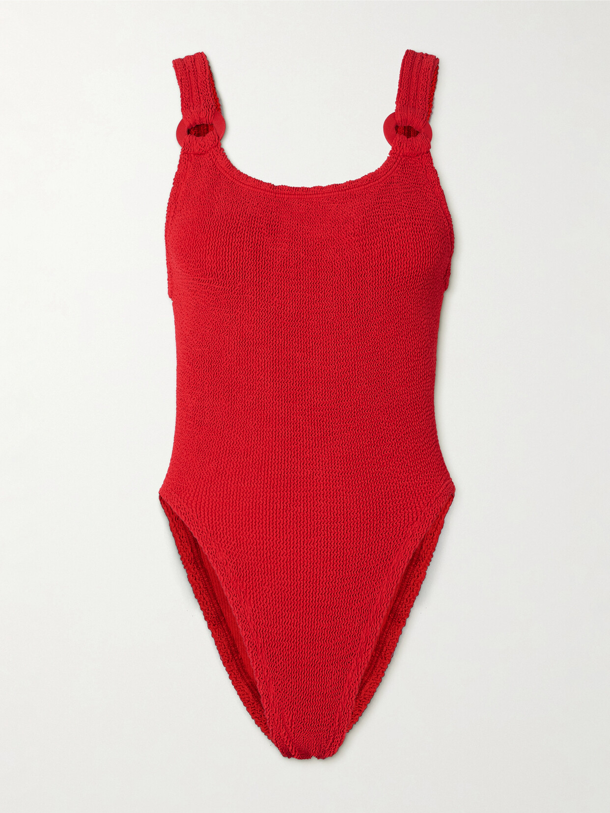 Hunza G Domino Embellished Seersucker Swimsuit In Red