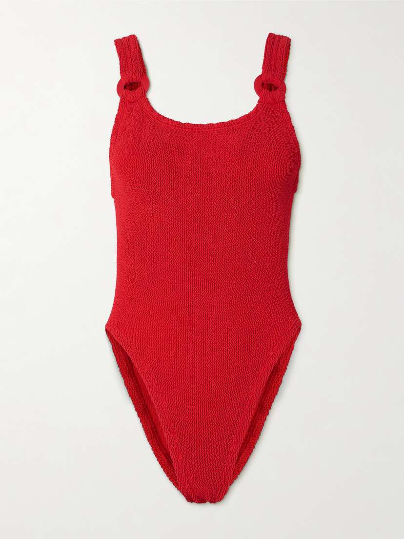 Hunza G Domino Embellished Seersucker Swimsuit