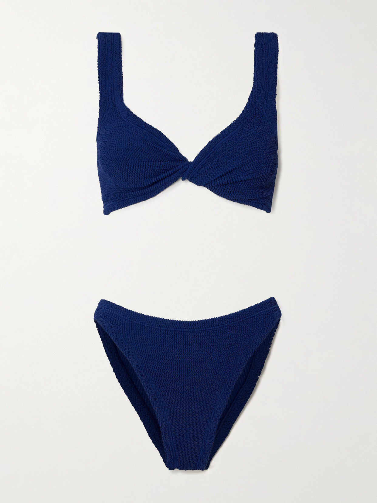 Hunza G Juno Twist-front Seersucker Bikini In Blue