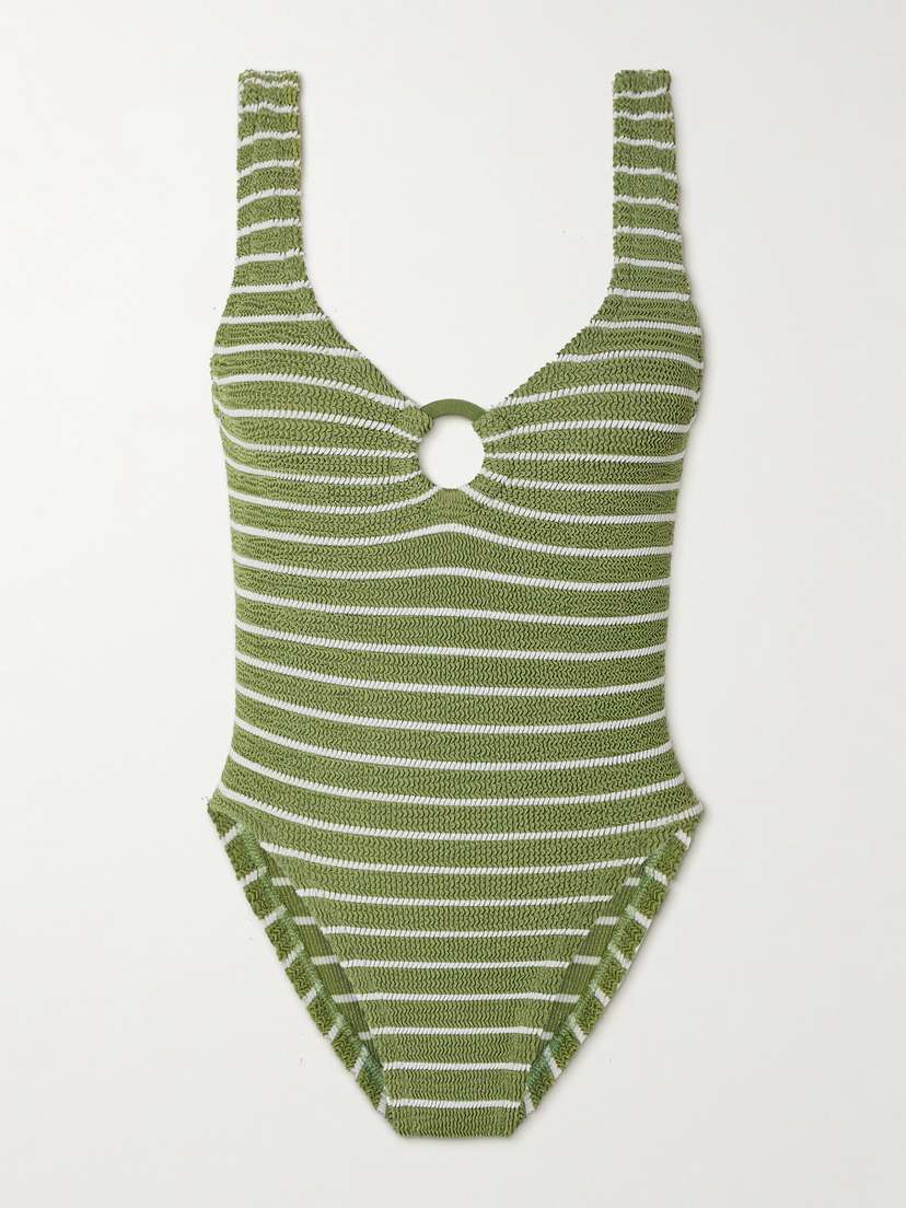Hunza G Celine Striped Metallic Seersucker Swimsuit - Beachwear One Size