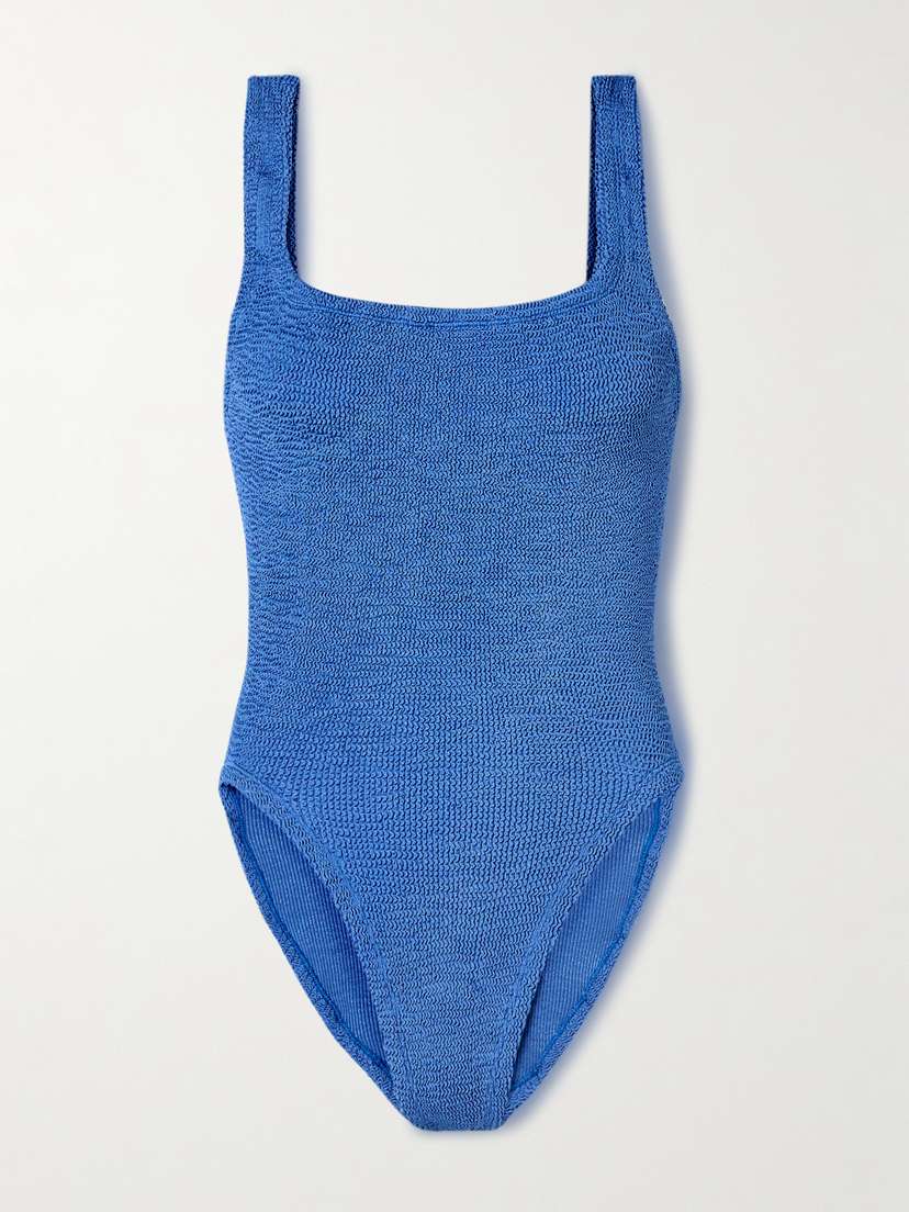 Hunza G Square Neck Metallic Seersucker Swimsuit - Beachwear One Size