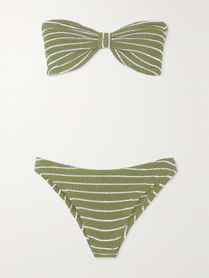 Hunza G Jean Twist-front Striped Metallic Seersucker Bandeau Bikini - Beachwear One Size