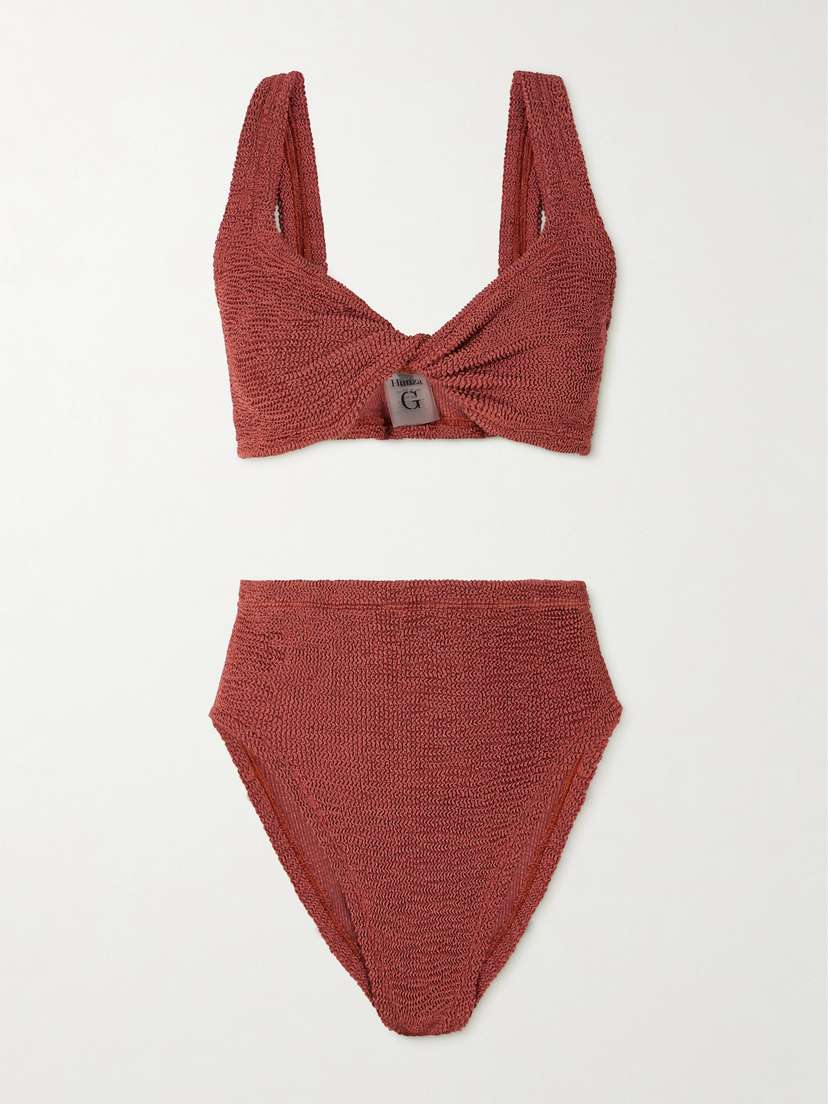 Hunza G Jamie Twist-front Metallic Seersucker Bikini