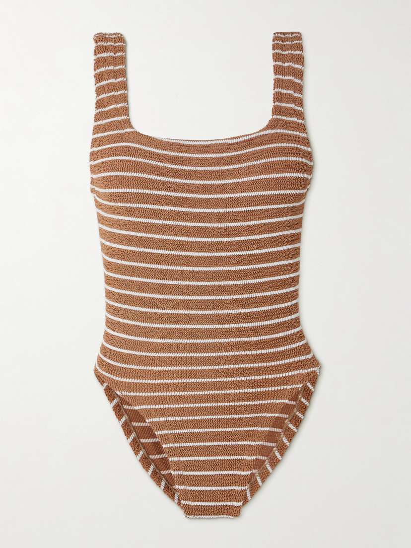 Hunza G Square Neck Striped Metallic Seersucker Swimsuit