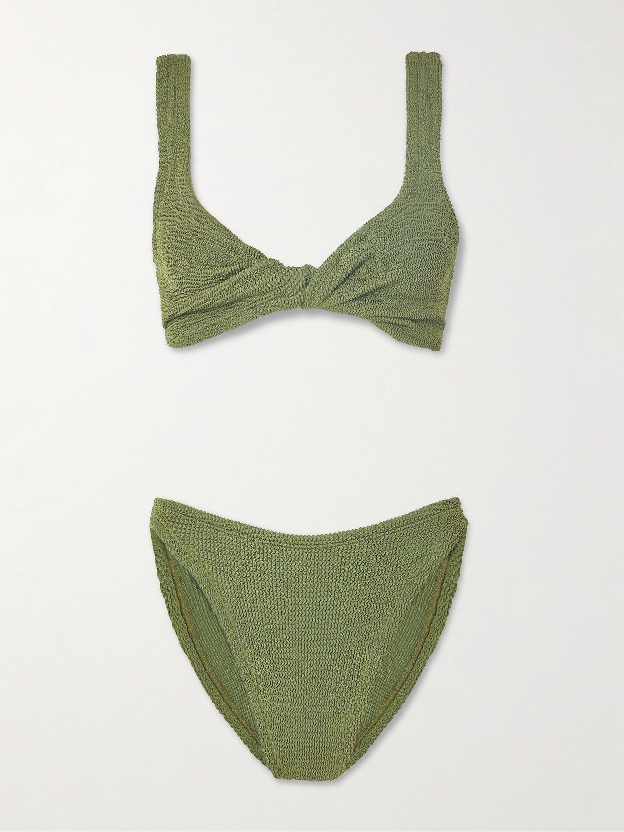 Hunza G Juno Metallic Seersucker Bikini In Green