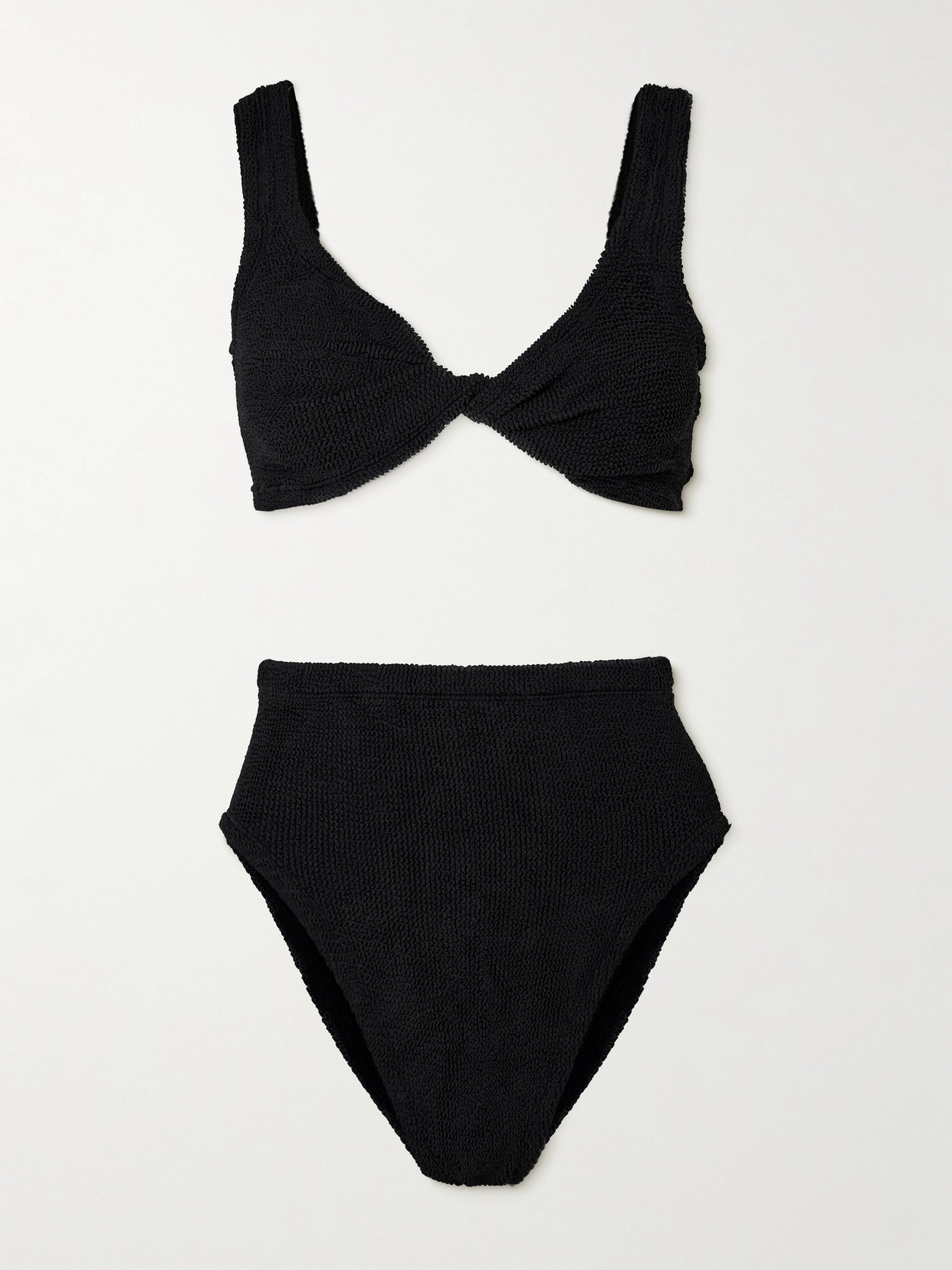 Shop Hunza G Jamie Twist-front Seersucker Bikini In Black