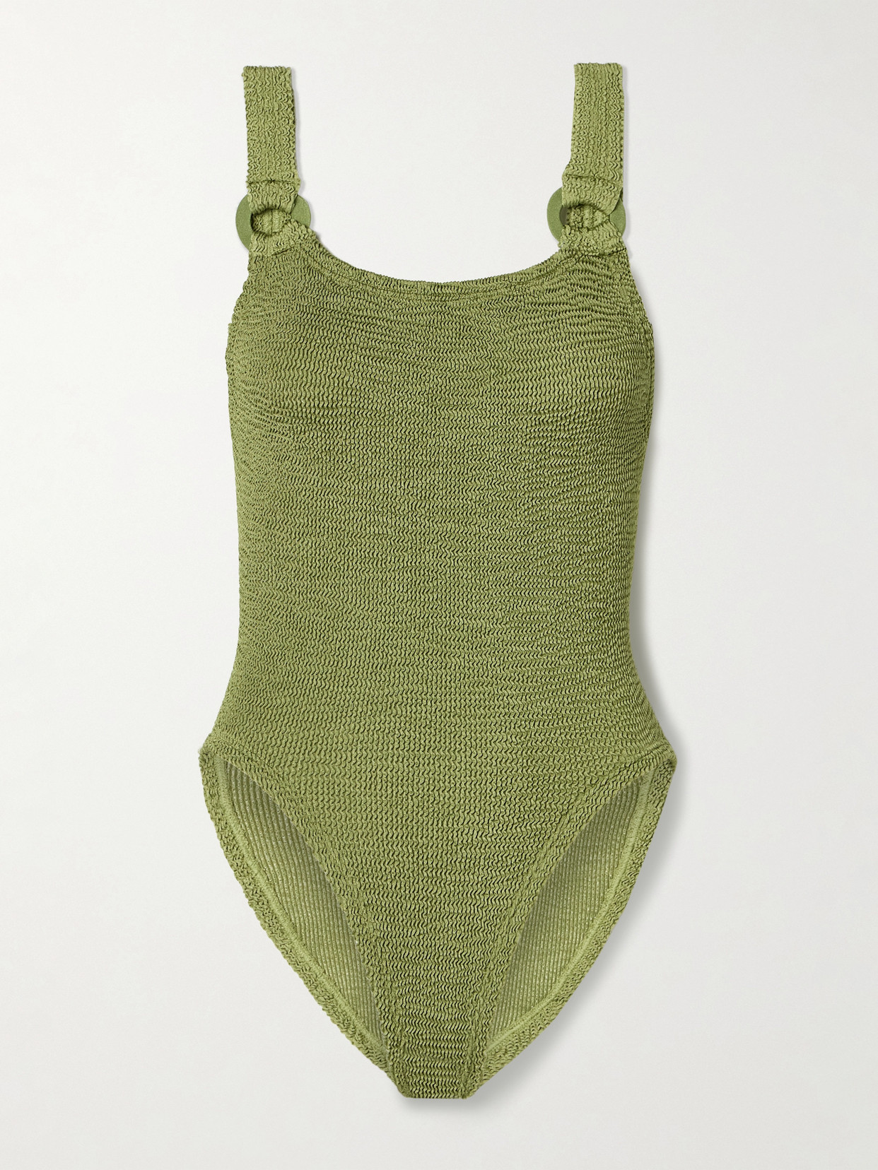 Hunza G Domino Embellished Metallic Seersucker Swimsuit In Green