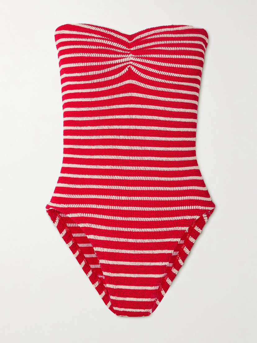 Hunza G Brooke Striped Seersucker Swimsuit - Beachwear One Size