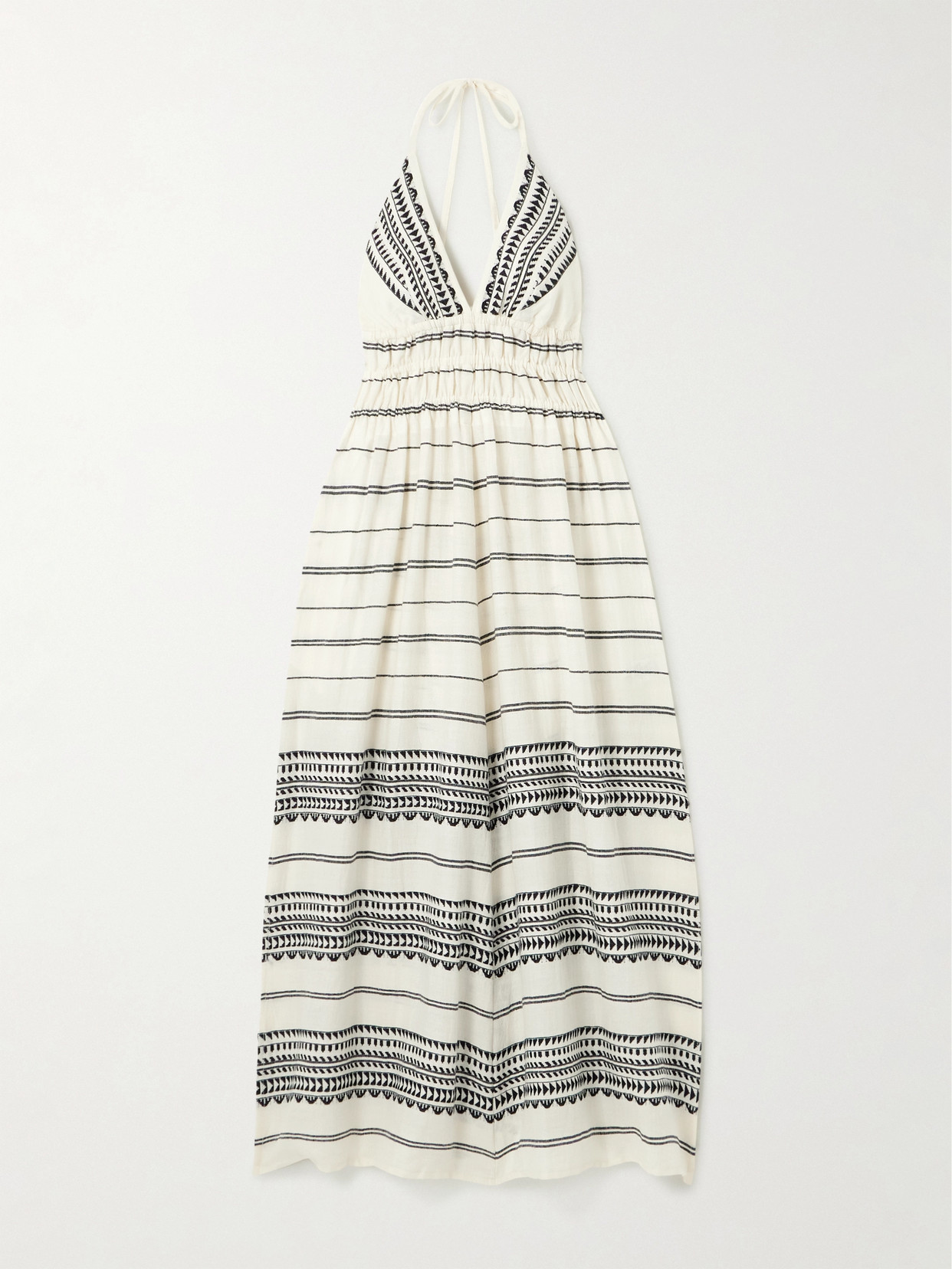 Lemlem Gete Striped Embroidered Cotton Halterneck Midi Dress In Off-white