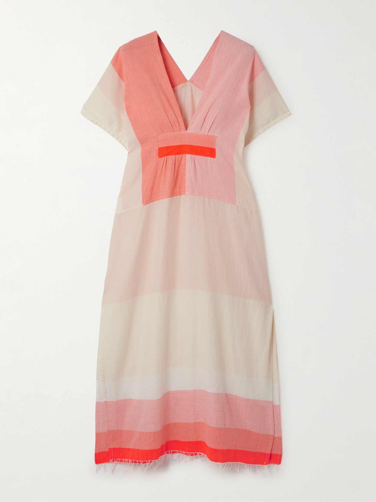 Lemlem Gasira Frayed Striped Cotton-blend Kaftan In Pink