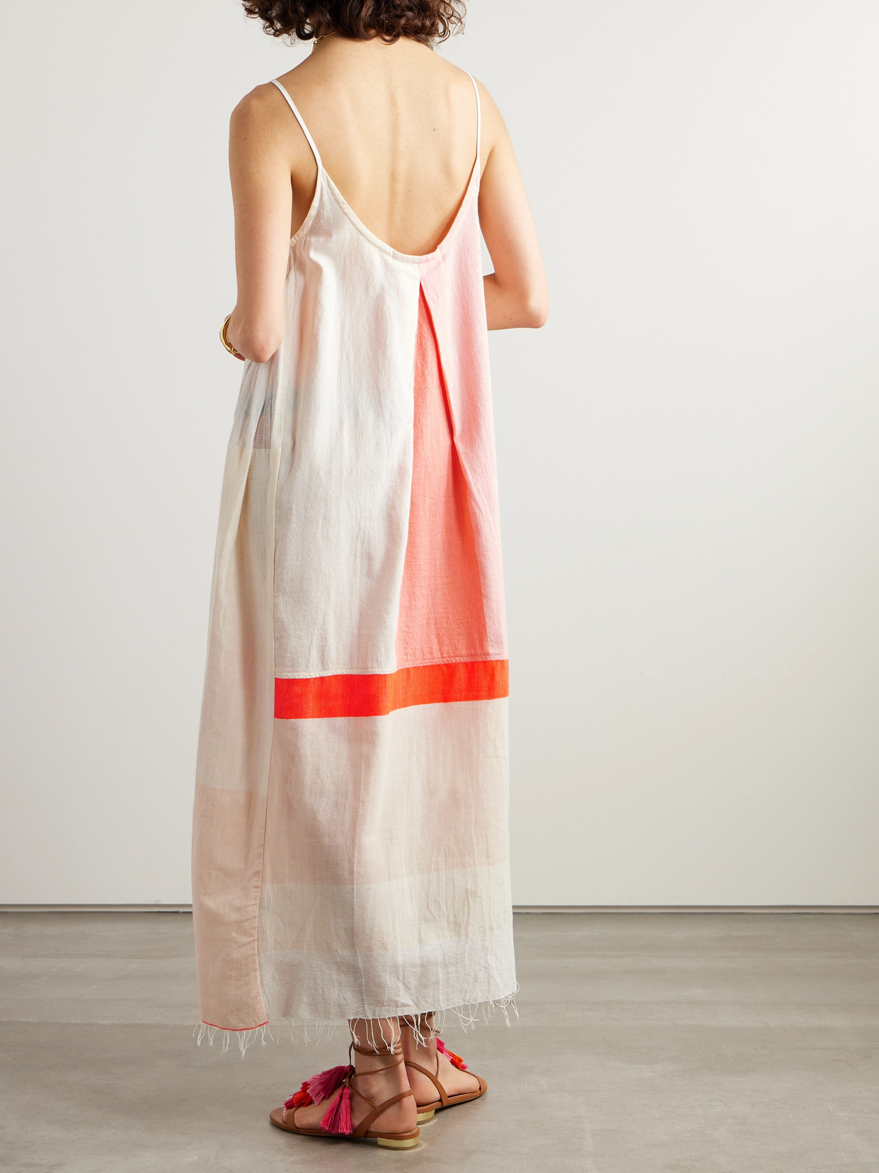 LEMLEM NIA PLEATED COLOR-BLOCK COTTON-BLEND MIDI DRESS