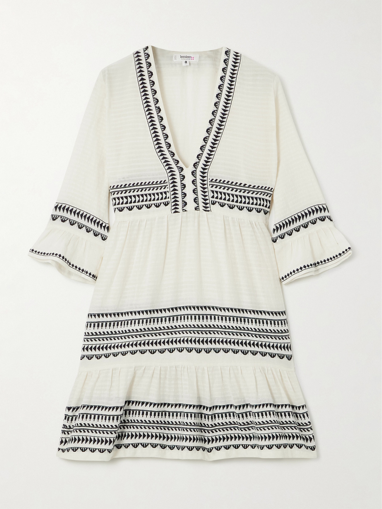 Lemlem Hanna Flutter Dress Yani Black In Off-white