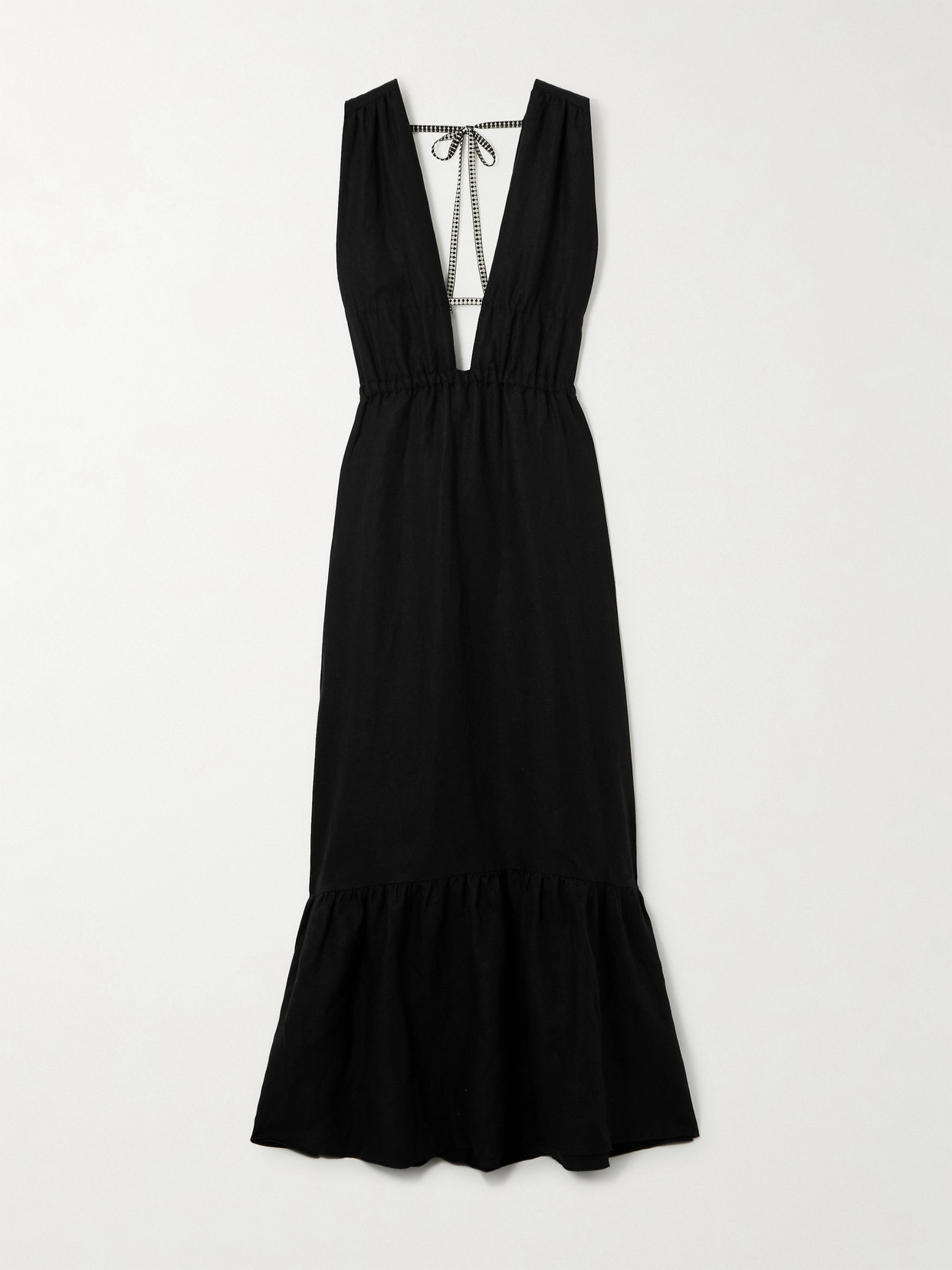 Shop Lemlem Lelisa Ruffled Linen-blend Maxi Dress In Black