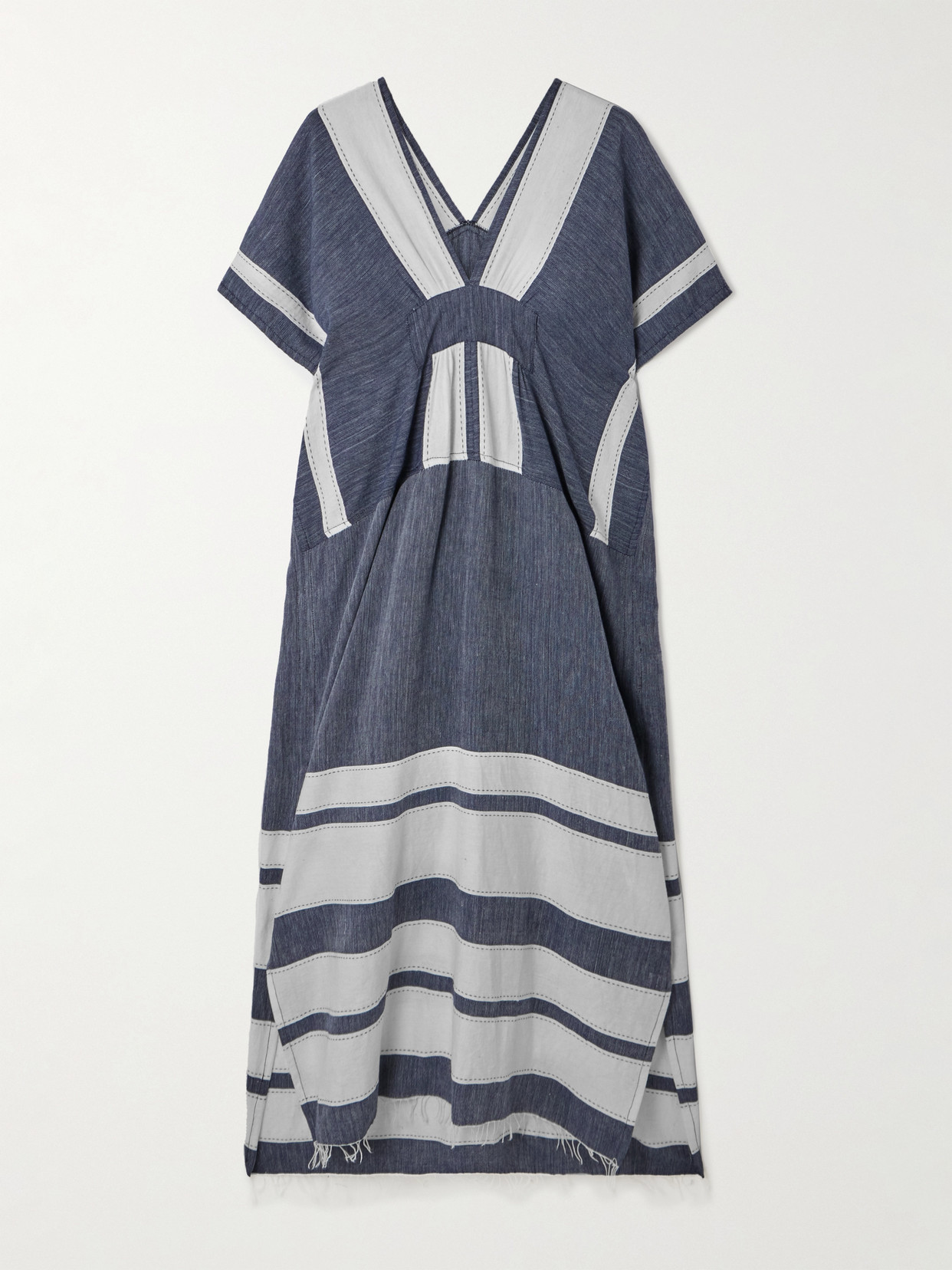 Lemlem Gasira Fringed Striped Cotton Kaftan In Blue