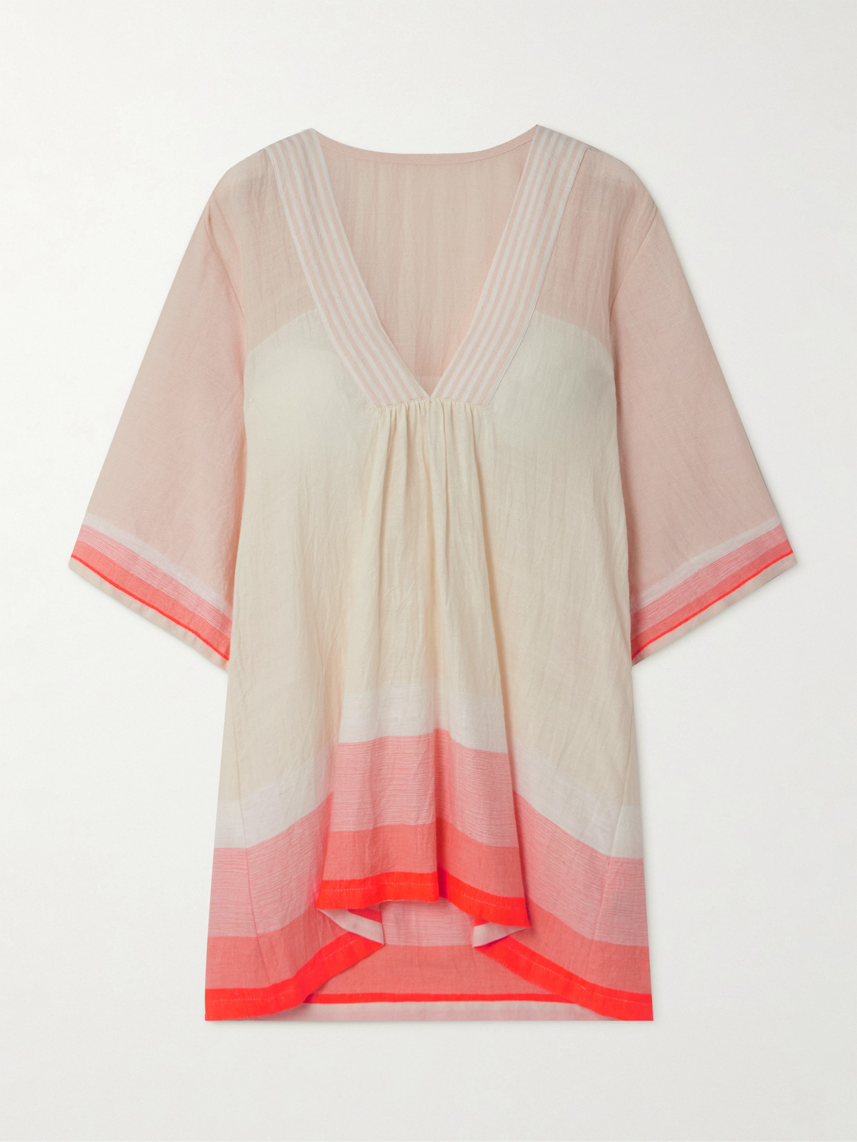 Lemlem Belkis Frayed Striped Cotton-blend Kaftan In Pink