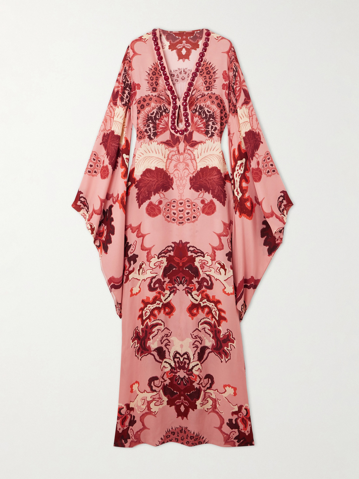 Johanna Ortiz Estampilla De Alegrìa Embellished Printed Silk-georgette Maxi Dress In Pink