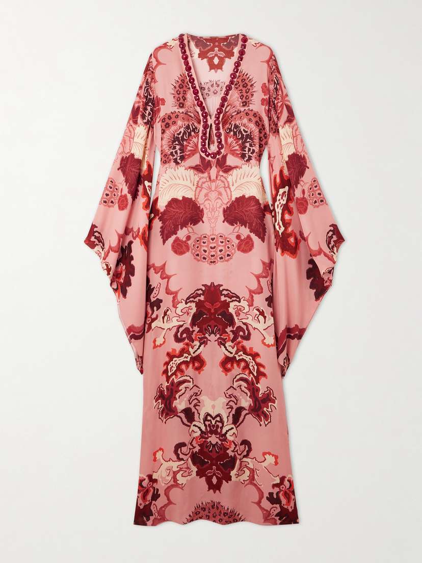 Johanna Ortiz Estampilla De Alegrìa Embellished Printed Silk-georgette Maxi Dress - x large
