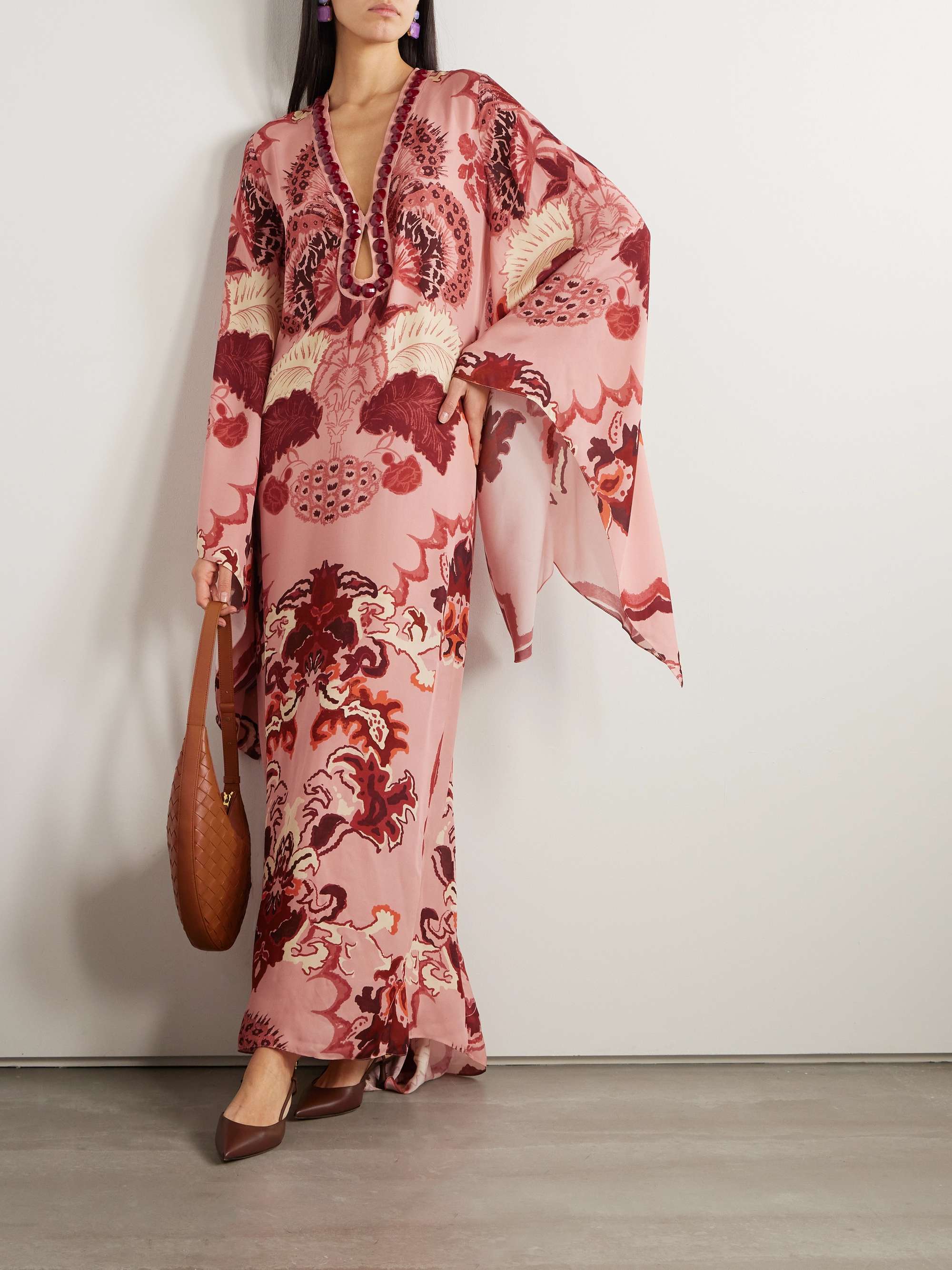 Estampilla De Alegria embellished printed silk georgette maxi dress