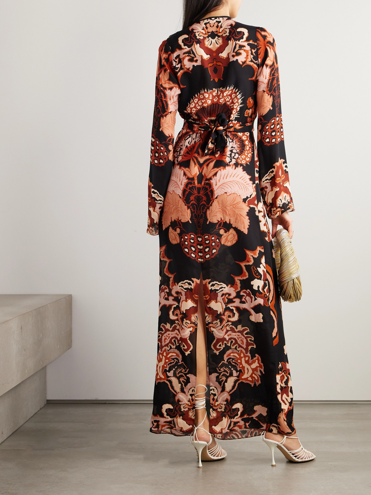 Shop Johanna Ortiz Rodeo Rhythms Belted Printed Silk-georgette Maxi Dress In Black