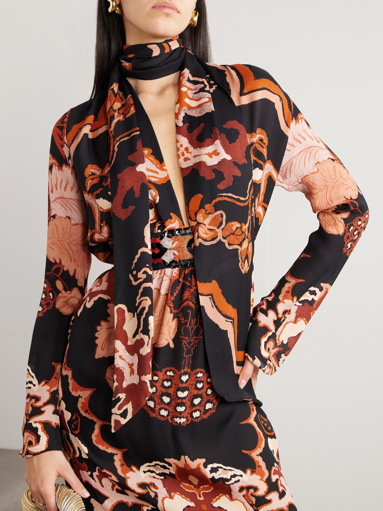 Johanna Ortiz Rodeo Rhythms Belted Printed Silk-georgette Maxi Dress In Black