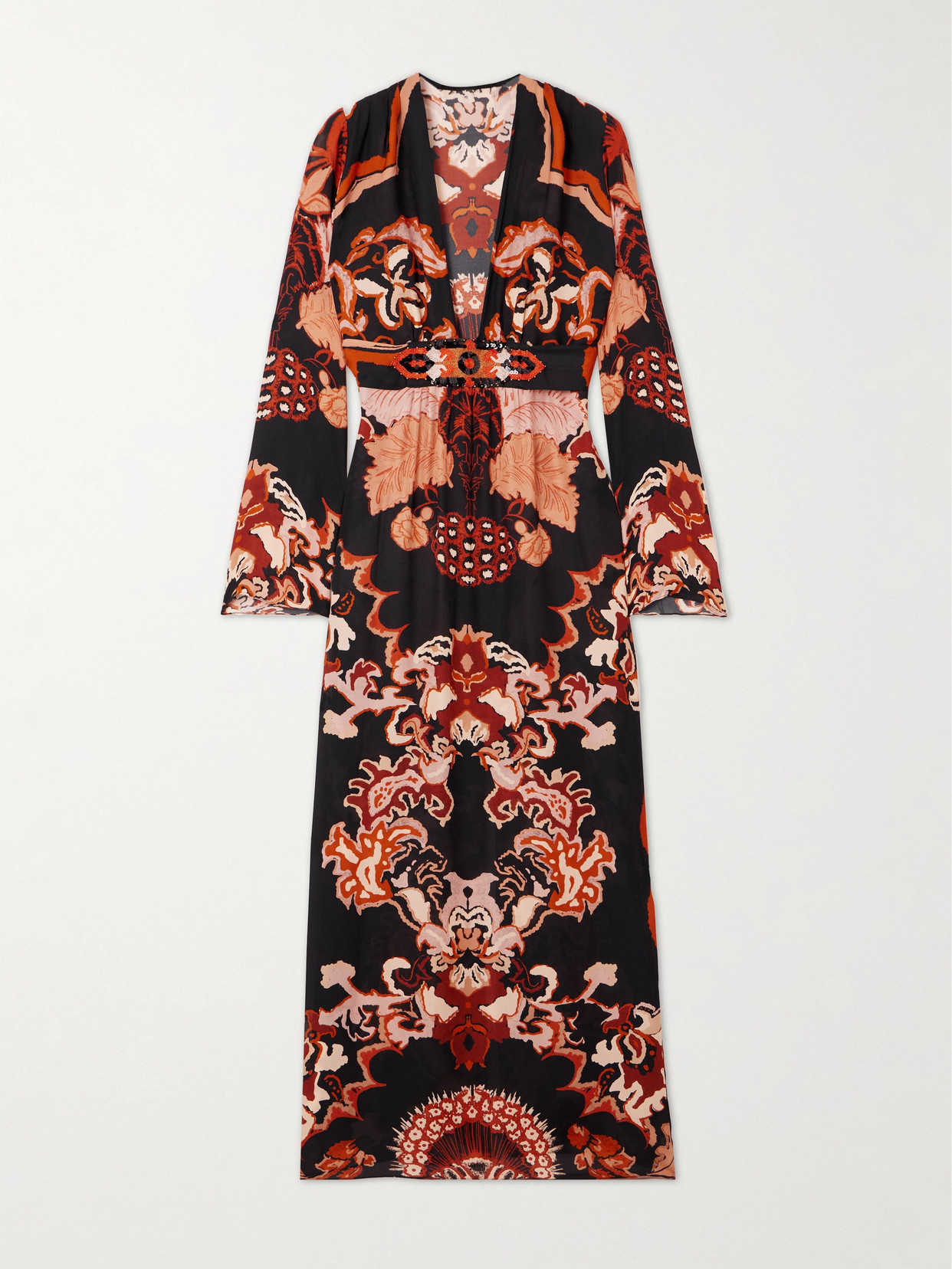 Johanna Ortiz Rodeo Rhythms Belted Printed Silk-georgette Maxi Dress In Black