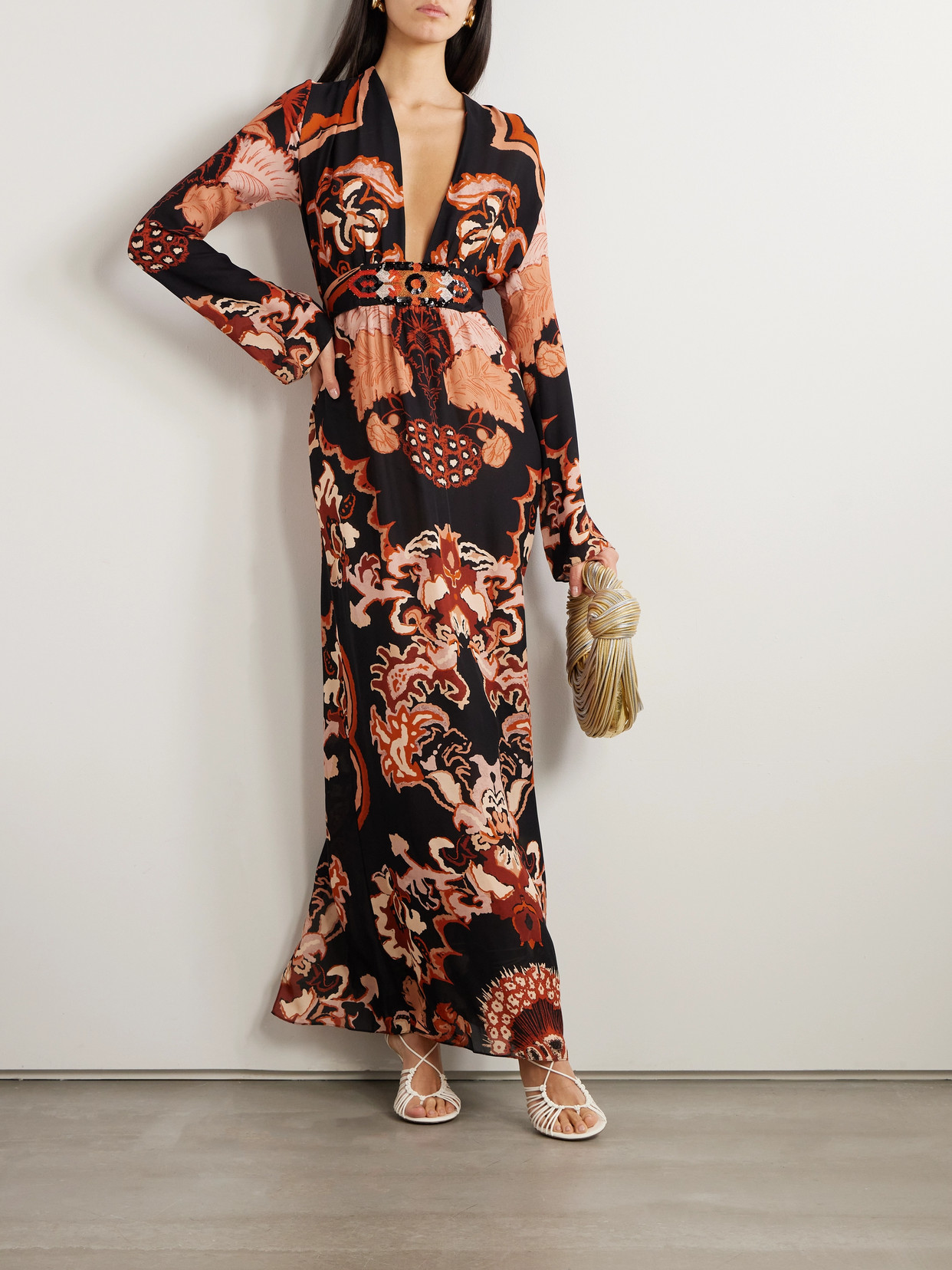 Shop Johanna Ortiz Rodeo Rhythms Belted Printed Silk-georgette Maxi Dress In Black