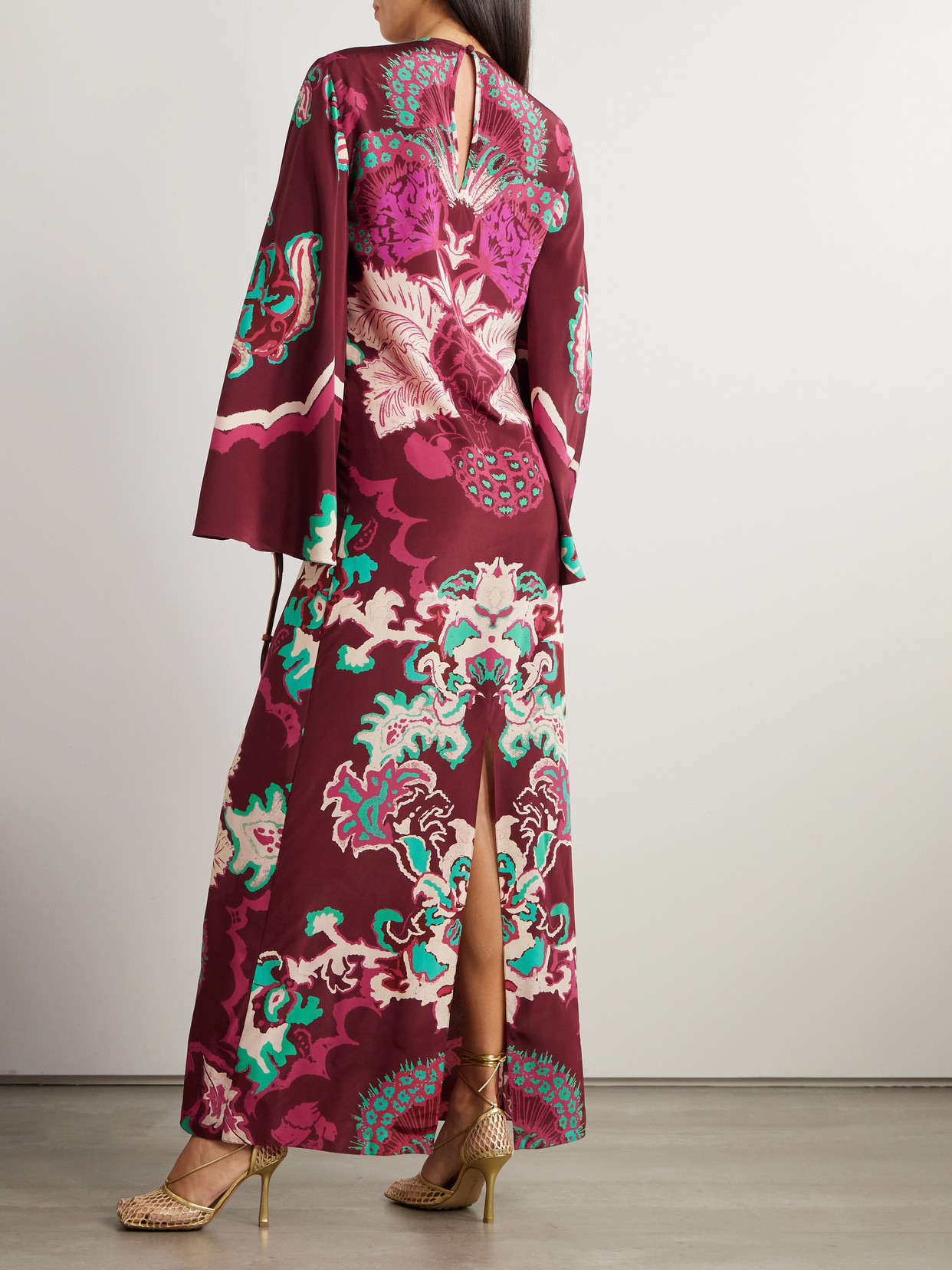 Shop Johanna Ortiz Camino Real Printed Silk-crepe Maxi Dress In Purple