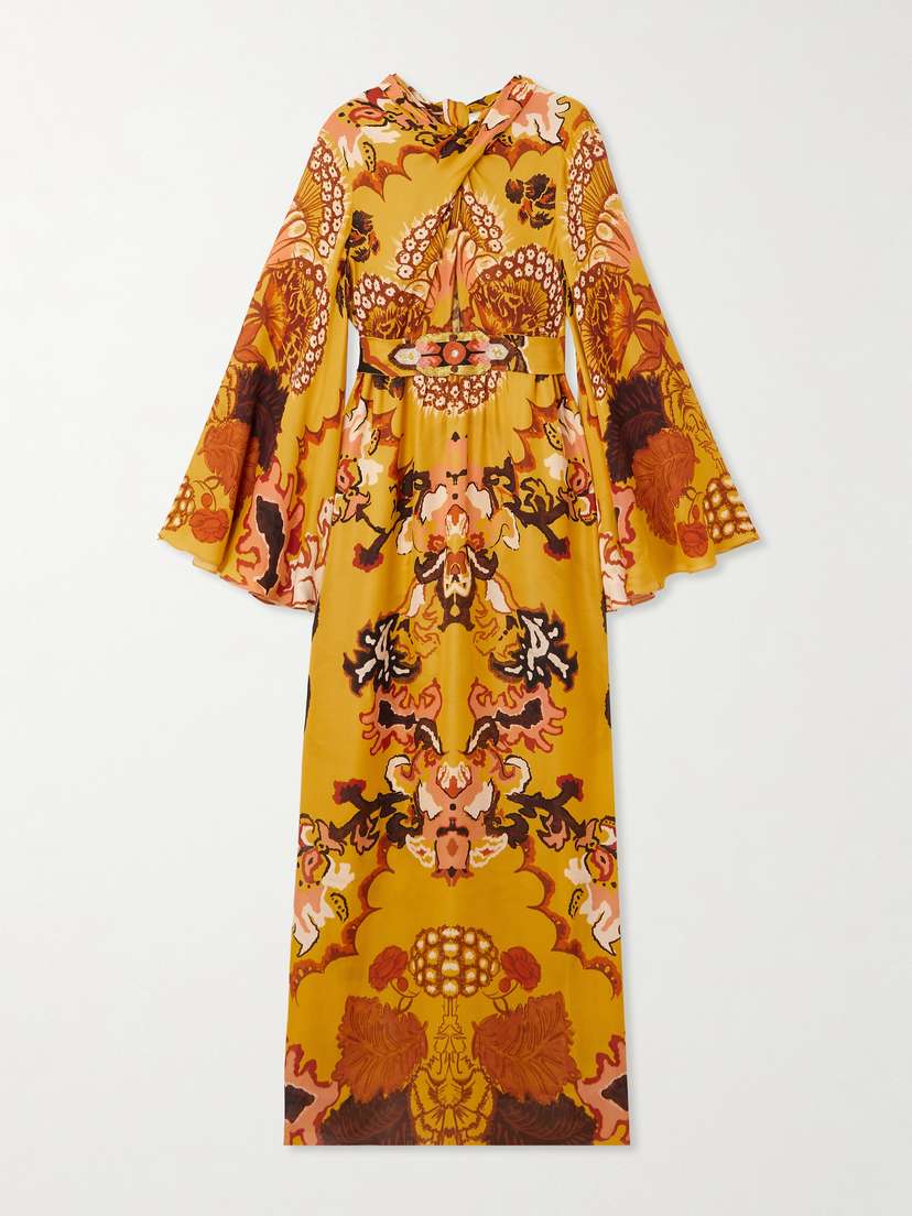 Johanna Ortiz Frontier Melodies Embroidered Printed Silk-georgette Maxi Dress