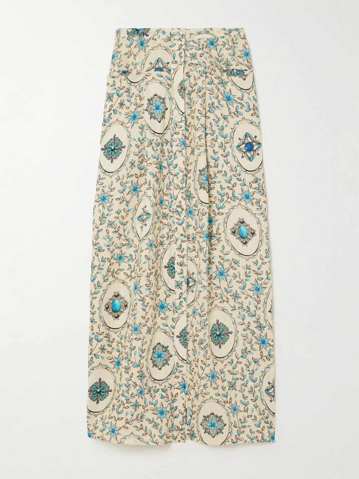 Agua by Agua Bendita - Embellished Printed Linen Maxi Skirt - Cream