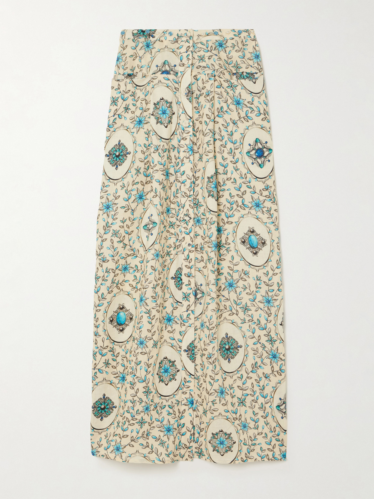 Agua By Agua Bendita + Net Sustain Embellished Printed Linen Maxi Skirt In Multi