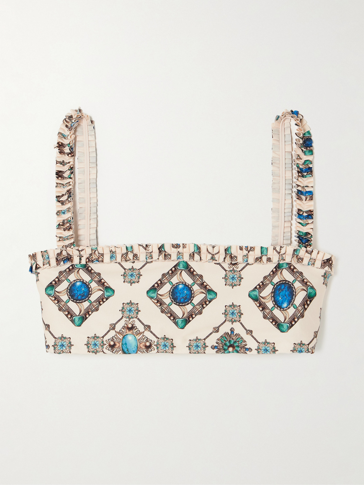 Shop Agua By Agua Bendita Olmo Platero Ruffled Printed Recycled Bikini Top In Cream