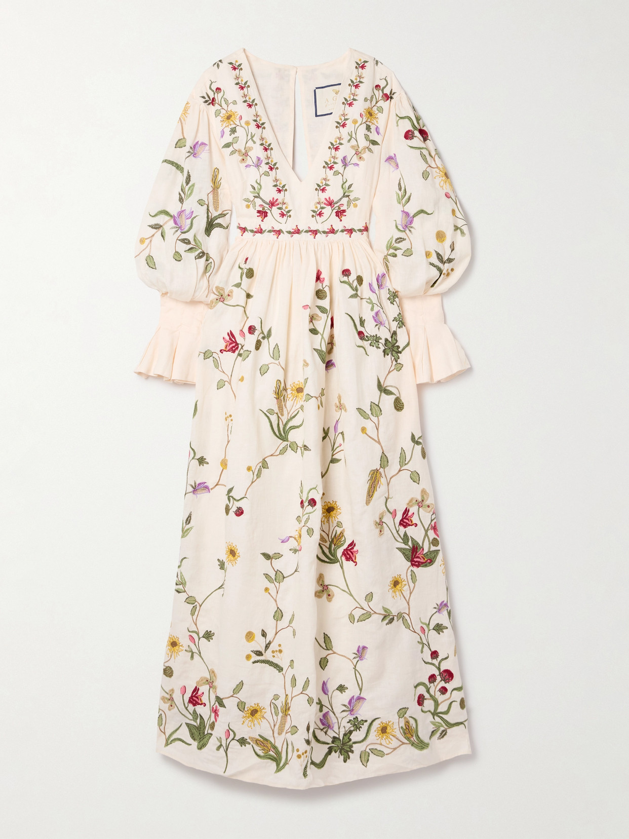 Agua by Agua Bendita - Open-back Embroidered Linen Maxi Dress - Cream