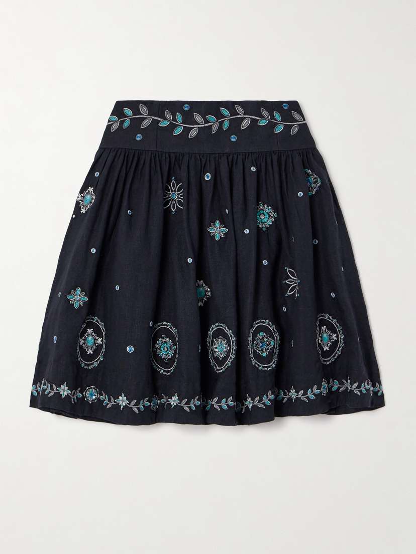 Agua by Agua Bendita Nori Relicario Embroidered Linen Mini Skirt - x large