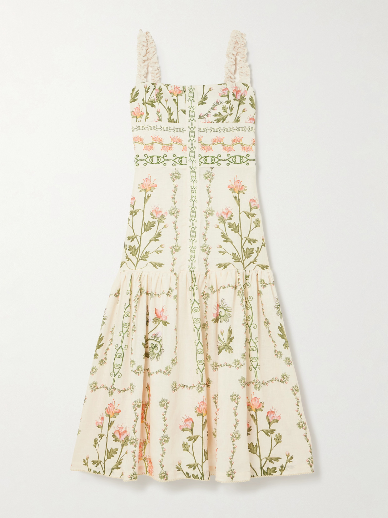 Agua By Agua Bendita + Net Sustain Nispero Oasis Embellished Floral-print Linen Midi Dress In Cream